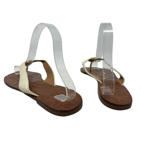 Tory Burch Thora Thong Sandals Flip Flops Patent Leather Ivory Gold Size US 8 - Picture 9 of 14